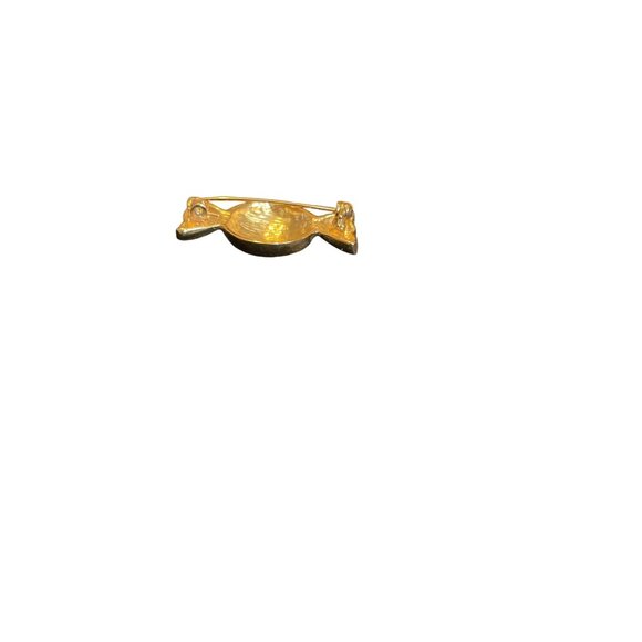 Gold Tone Candy Bow  Brooch Pin With Rhinestones - Picture 5 of 11